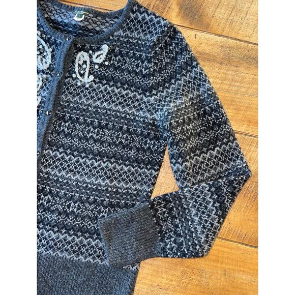 Womens Eddie Bauer Gray Lambs Wool Cashmere Button Down Cardigan Beads Large - Picture 3 of 8